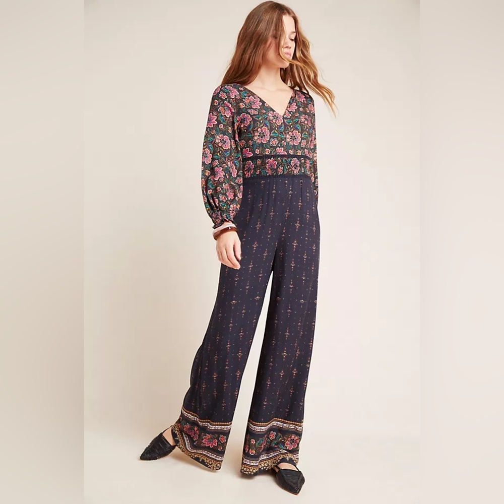 Farm Rio for Anthropologie Giuliana Wide-Leg Jumpsuit Size S Petite